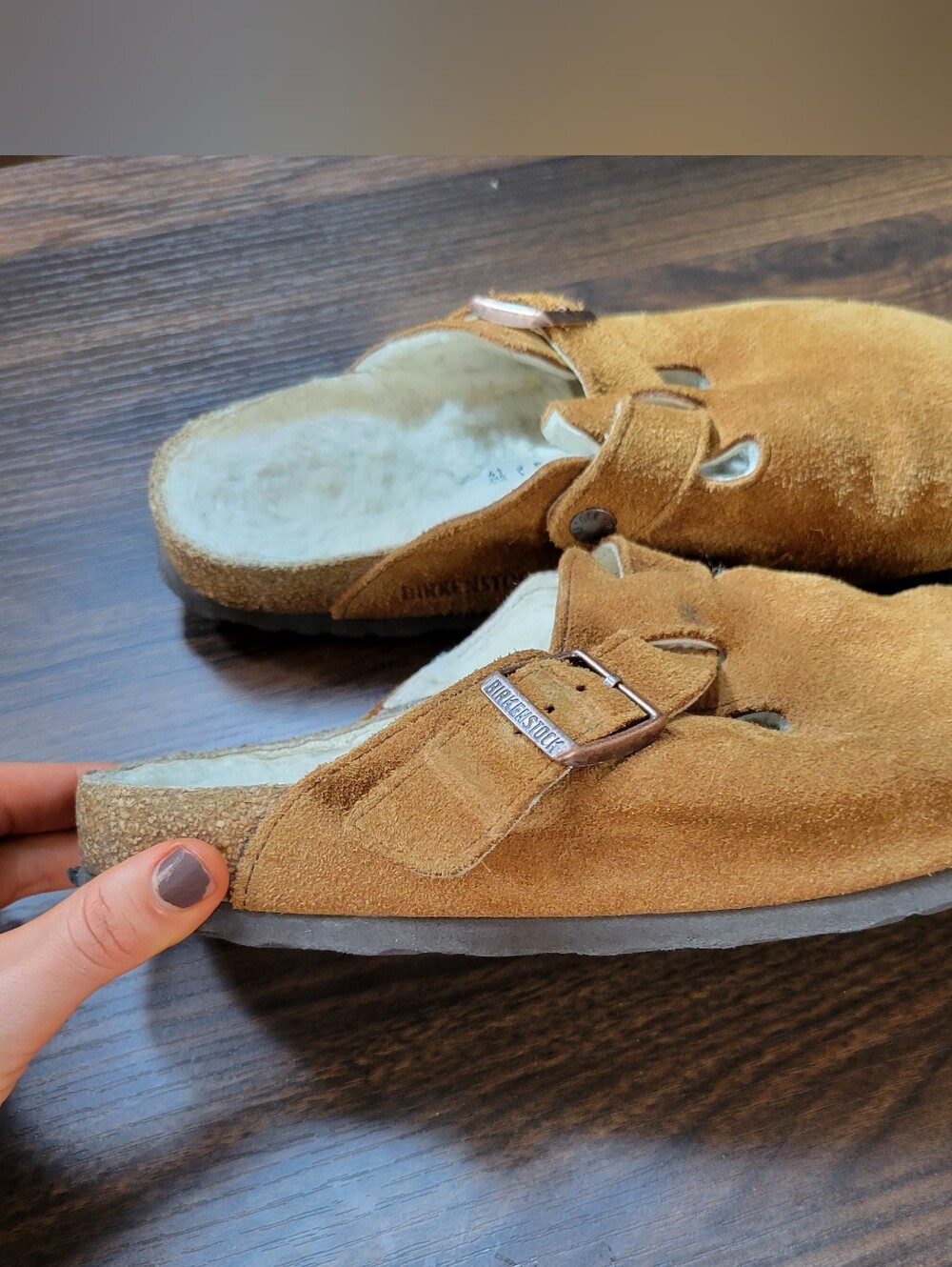 Birkenstock Shearling Seude Boston Clog Women Size 41 Comfort Relaxed Slip On - Picture 4 of 13